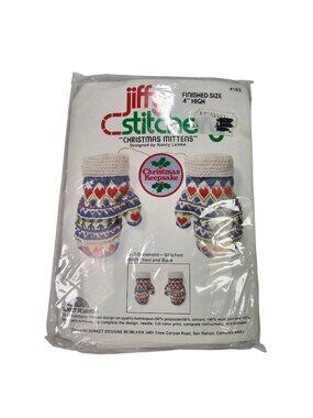 Jiffy Stitchery Christmas Mittens Ornament Cross-Stitch Kit Sunset Designs #163